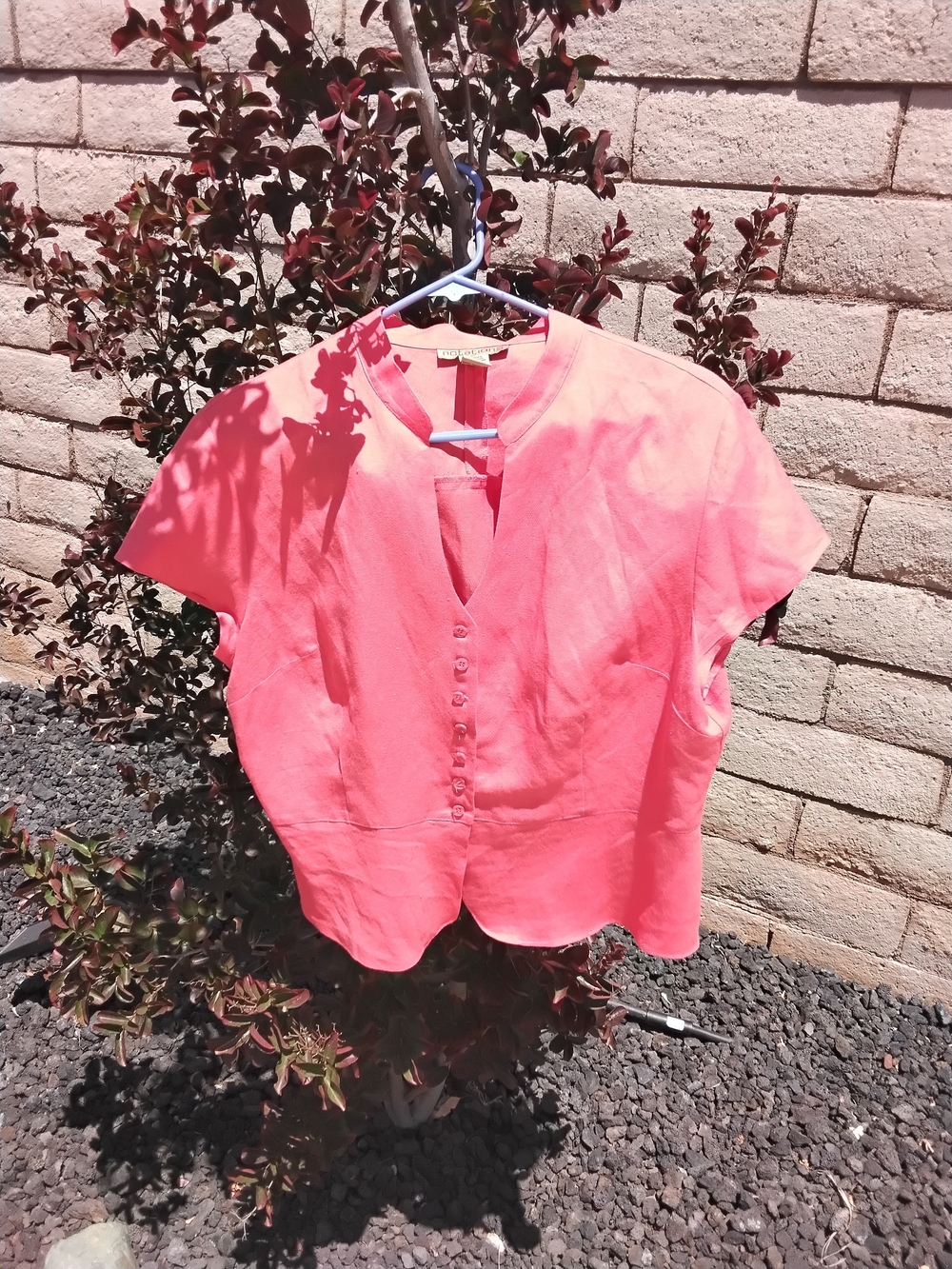 Notations Coral Short Sleeve Button-Front Blouse